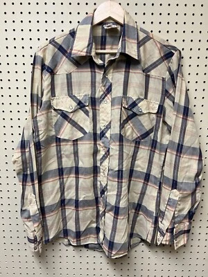 Vintage Saturdays In California Shirt Mens Large Western Pearl Snap Plaid 1980s - Image 1 of 4