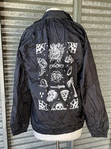 Sketchy Tank Flash Art Black Snap Button Coach Jacket Lined Windbreaker Size S - Picture 1 of 7
