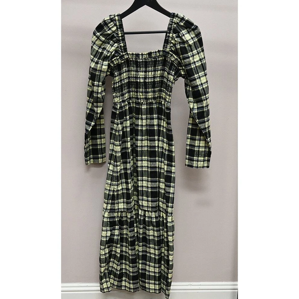 Ganni | Seersucker Plaid Midi Dress | Size 34 / Approx. US 2 - Image 1 of 4