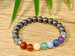 Hematite Bracelet Stretchy Bead Chakra Bracelet Gemstone Crystal Reiki Wicca - Picture 1 of 12