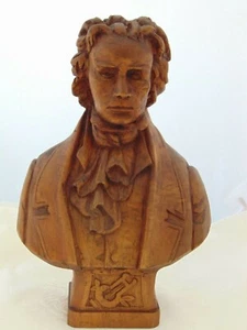 VINTAGE HAND CARVED SOLID WOOD COMPOSER LUDWIG VAN BEETHOVEN BUST FIGURINE - Picture 1 of 9