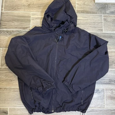 Lands' End  Hooded Windbreaker Navy Full Zip Mesh Lined Men's 46-48 Outdoor - Image 1 of 4