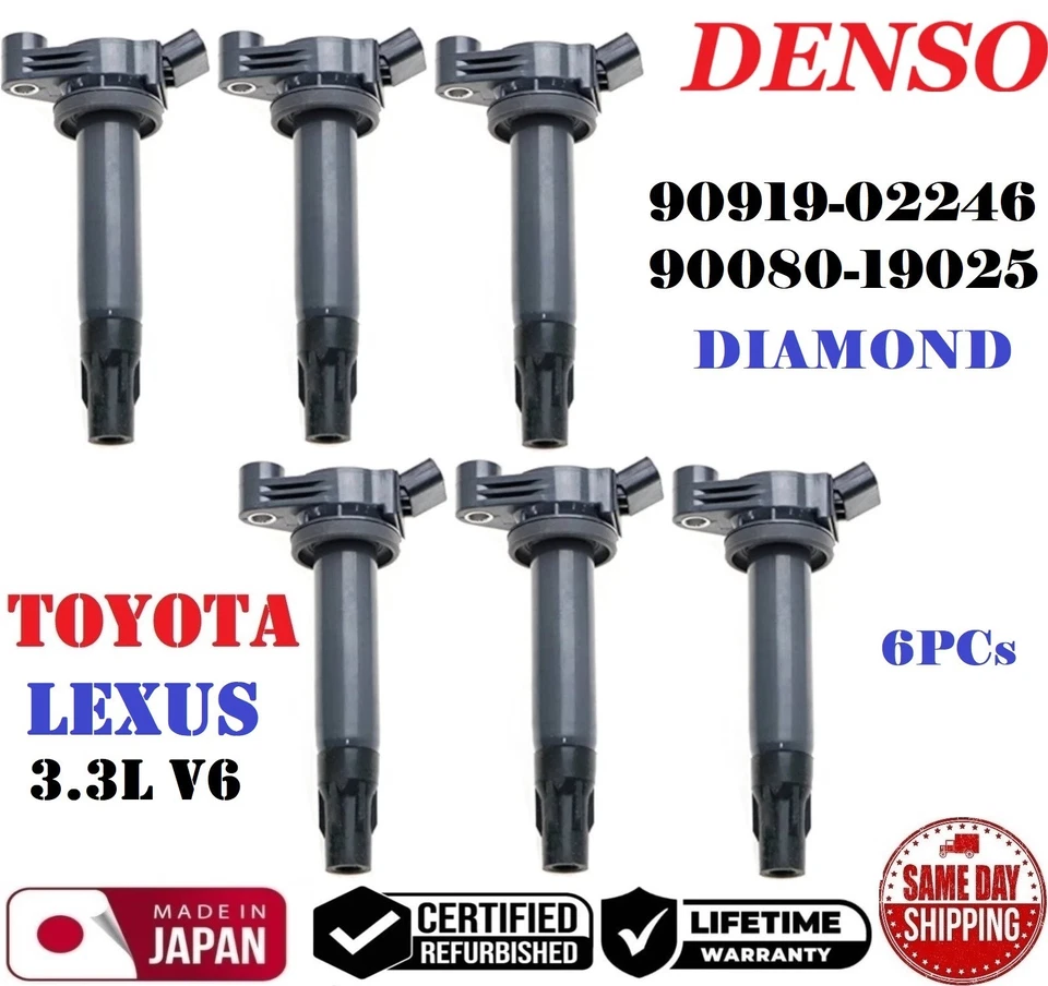 ✅GENUINE DENSO 6x Ignition Coils For 2004-10 TOYOTA & LEXUS 3.3L V6 #90919-02246 - Image 1 of 1