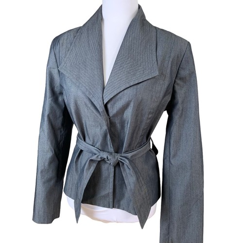 VETEMENTS Giacca blazer Platinum by Larry Lavine taglia 12 cravatta davanti manica lunga grigio elasticizzato