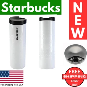 NEW Starbucks Snowflake Travel Tumbler 16oz White Holiday Winter Mug 2015 Coffee - Picture 1 of 14