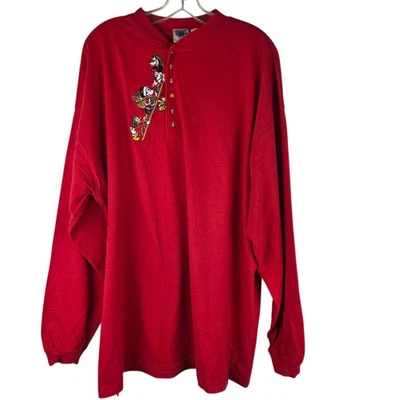 VTG Disney Catalog Mickey Minnie Goofy Donald Christmas Embroidered Henley XXL - Image 1 of 4