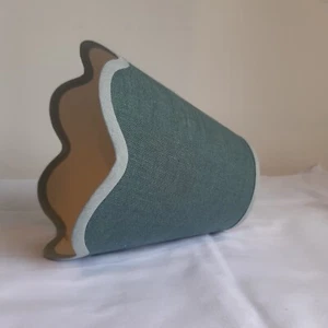 Scalloped lampshade in teal green linen, pendant fitting, 8cm x 15cm x 15cm - Picture 1 of 3