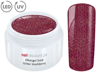 UV LED Effekt Gel GOLD GLITTER BLACKBERRY Glitzer Farbgel Color Modellage Rot - Bild 1 von 3