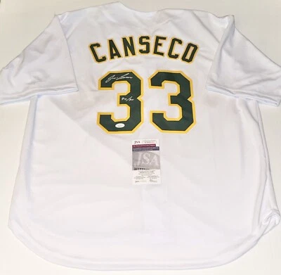 Jose Canseco signed White Oakland A's Custom jersey W/ 40/40 Insc. JSA Witnessed - Image 1 of 4