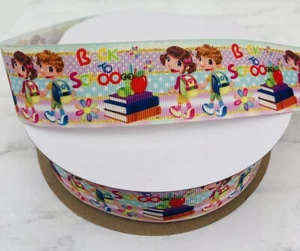 Grosgrain Ribbon 1.5” Back To School Pencil Backpack Books Printed 5 Yards - Picture 1 of 2