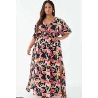 Maxi Vestido Para Mujer Forever 21+ Estampado Abstracto Multicolor Manga Corta Talla 0X Nuevo Foto 1 de 4