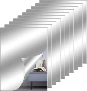 10 Pack Acrylic Flexible Mirror Sheets Self Adhesive Tiles 8" x 6" Wall Decor - Picture 1 of 8