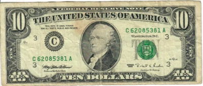 1995 10$ FRN - Small portrait w/ security thread - MEW/RER C62085381A - #15243 - Image 1 of 2