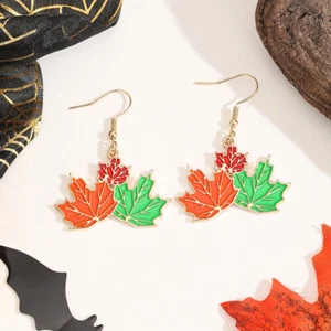 2PCS Maple Leaf Style Earrings Feel Red Charm of Maple Leaf Show Personal Style - Picture 1 of 10
