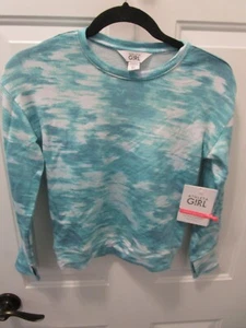 ATHLETA GIRL RIDE THE WAVE TEXTURE SEA FOG BLUE SWEATSHIRT SIZE MEDIUM/ 8-10 NEW - Picture 1 of 4