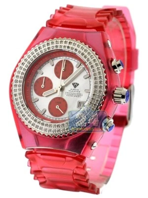 1.0CTW REAL DIAMOND TRANSPARENT RED JELLY AQUA MASTER WATCH NEW & BOXED - Image 1 of 4