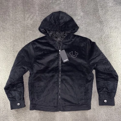 Chaqueta True Religion Para Hombre Talla M Negra Pana Con Capucha Acolchada Cremallera Herradura Logo Foto 1 de 4