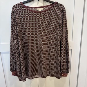 Max Studio Top Womens 2X Long Sleeve Plus Stretchy Geometric Print Contrast Trim - Picture 1 of 13