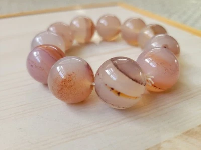 Pulsera de cuentas grandes de ágata natural de 19 mm de diámetro con piedras preciosas de calcedonia  Foto 1 de 4