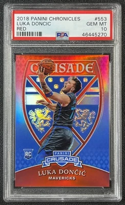 LUKA DONCIC PSA 10 2018 PANINI CHRONICLES #553 ROOKIE CRUSADE RED JSY# 77/149 RC Foto 1 de 2