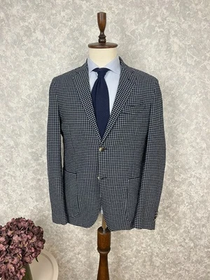 Blazer italiano Etro Milano azul marino blanco cuadros medio forrado parche bolsillos 42 Foto 1 de 4