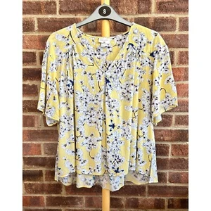 Women's H&M x Anna Glover Blouse Size 10 Loose Fit Yellow Floral Blossom V Neck - Picture 1 of 7