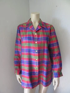 SILKLAND Plaid Multicolor S Silk Long Sleeve Button Blouse - Picture 1 of 4