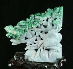 Cert'd 2 Color Natural Grade A Jade jadeite Sculpture Statue Bird y00021332