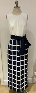 VESTIDO DE PUNTO VINTAGE DE 1970 AZUL MARINO/BLANCO CON CINTURÓN, TALLA 14 - Imagen 1 de 7