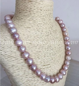 Beautiful Natural 12-13mm baroque south sea lavender pearl beads necklace 18'' - Picture 1 of 6