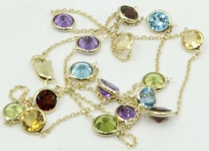 Multi-color 5mm Gemstones 20 Inches Necklace 14k Yellow Gold Chain with Lobster  - Picture 1 of 3