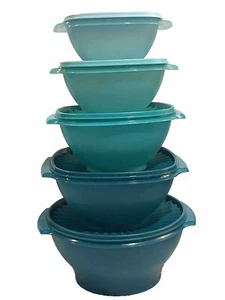 Tupperware Servalier Bowls TEAL 10 pcs Stacking Nesting Serving Storing Mixing - Picture 1 of 17