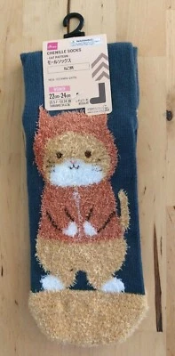 Mujeres Esponjosos Suave Chenilla Calcetines Lindo Diseño Gato US5-7 22cm-24cm Azul Marino Foto 1 de 4