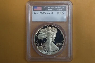 1989-S PROOF SILVER EAGLE PCGS PR69 DCAM John Mercanti Signed - Heavy Toning - Image 1 of 4