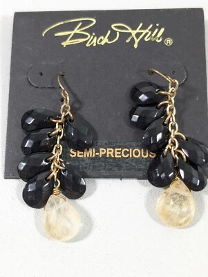 Pendientes colgantes Birch Hill semipreciosos con dije de piedras preciosas tribales boho negros Foto 1 de 4