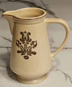 Collectible Pfaltzgraff VILLAGE Gold Brown Floral Large Stoneware Pitcher 64 oz - Picture 1 of 5
