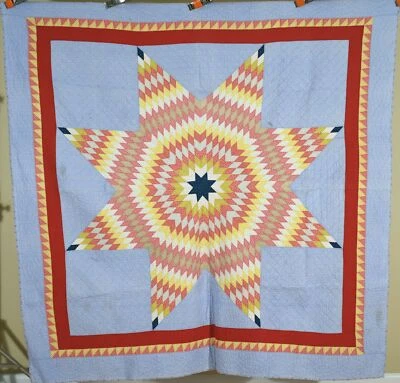 GORGEOUS Vintage 20's PA Mennonite Lone Star Antique Quilt ~Saw Tooth Border! - Image 1 of 4
