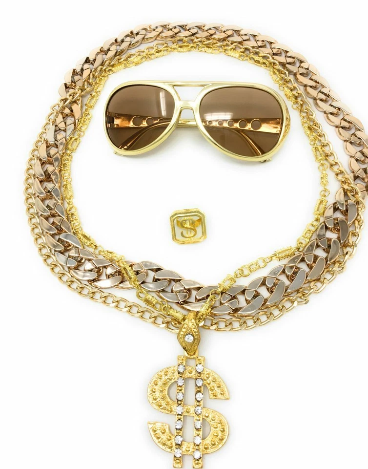 PANELIZE® Babo Lude Macho Prolethen HipHop Rapper 5 teilig Ketten Brille Ring