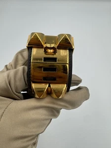 Hermes Collier de Chien Cuff Bracelet Black Leather Gold Hardware - Picture 1 of 6