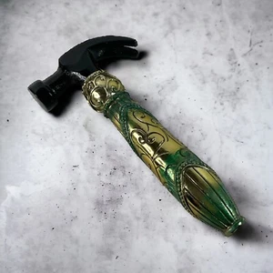 Vintage ausgefallener verzierter Hammer mit Griff Gold Gusseisen 6,75" Dekor - Bild 1 von 10