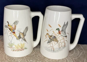 VTG Hyalyn Pottery Beer Steins Coffee Mugs Lot of 2 Ducks Pheasants Bird Hunting - Picture 1 of 6