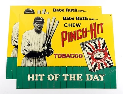 Lot of (2) Babe Ruth Pinch-Hit Metal Advertising Signs Reproducitons 14x11 - Image 1 of 3