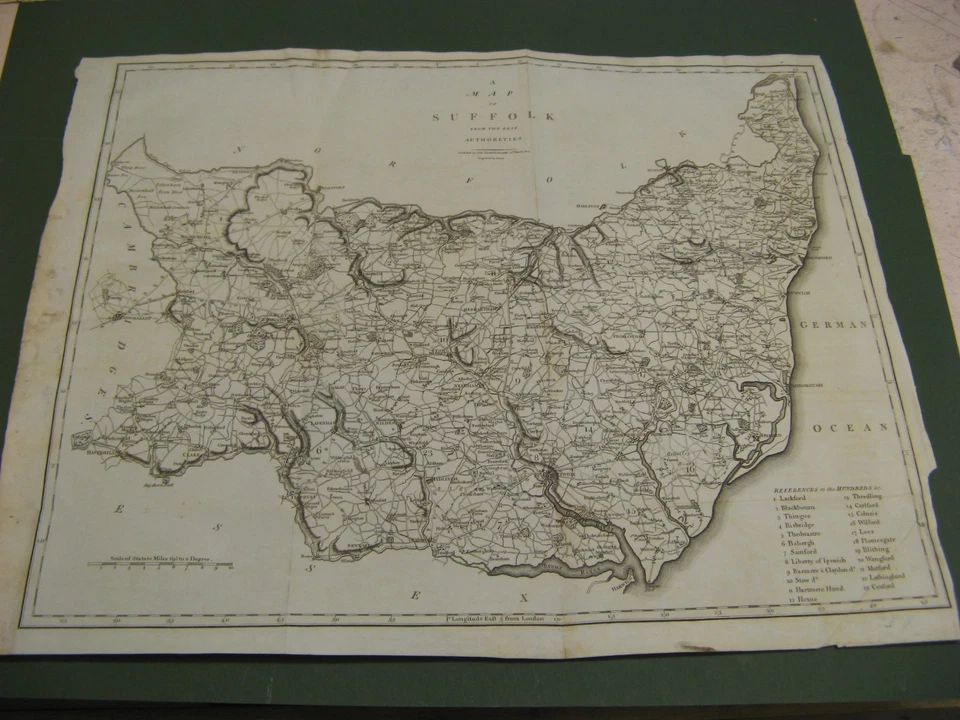 MAPA SUFFOLK GRANDE ANTIGUO 100 % ORIGINAL DE JOHN CARY IPSWICH FRAMLINGHAM BURY Foto 1 de 1