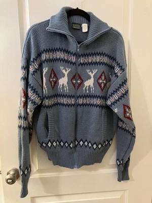 Suéter masculino vintage Scandia Woods XL cardigã nórdico com zíper malha veado Natal  - Imagem 1 de 4