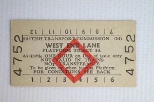 BR British Transport Commission (M) Platform Ticket West End Lane Station - Picture 1 of 2