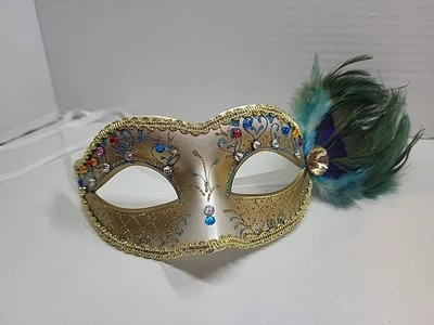 Peacock Feathers Venetian Mardi Gras Masquerade Mask - Image 1 of 4