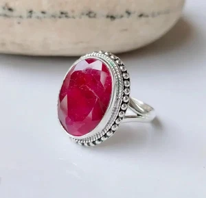 Ruby Gemstone 925 Sterling Silver Handmade Ring  July Birthstone Promise Ring'' - Picture 1 of 6