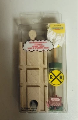 Thomas Wooden Railway Raro 1992 Cross Track con 2 señales de advertencia #2 certificado de autenticidad autógrafo Foto 1 de 4