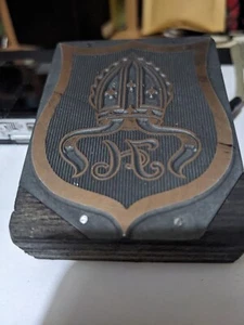 Letterpress Metal Printing Stamps - Bishop's Crested Shield - Picture 1 of 3
