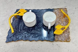 Resin Tray with Handles, Resin Molds, Geode Agate Serving Platter,Drinks Serving - Picture 1 of 11